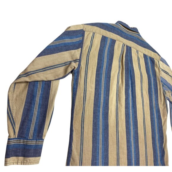 Vintage Northwest Territory Mens L Flannel Shirt Long Sleeve Blue Tan Stripe - Picture 13 of 16